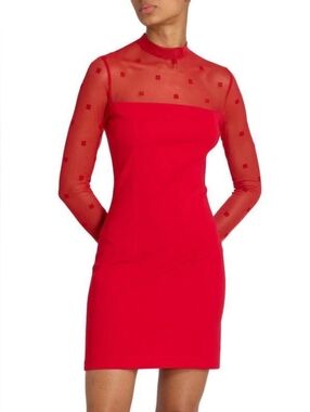 GIVENCHY 4G Mixed Media Long Sleeve Mock Neck Dress Red FR 36 US 4 S Org $1,720